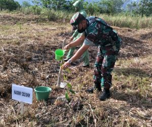 Sukseskan Langit Biru, Kasdim 1202/Singkawang Tanam Pohon Di Embung Pajintan
