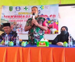 Bersama Muspika, Babinsa Koramil 1202-03/Sungai Raya Hadiri Sosialisasi Vaksin Anak